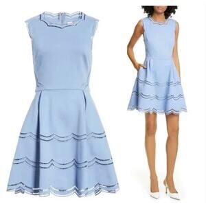 Ted Baker Cammey Scalloped Skater Dress Women's Blue Size 0 XS